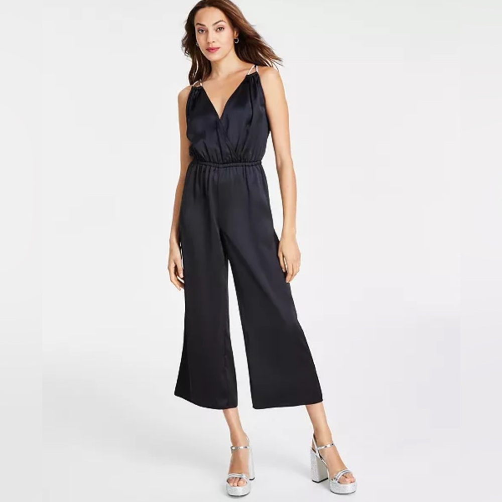 NWT Michael Kors Satin Black Jumpsuit with Rhinestone Straps